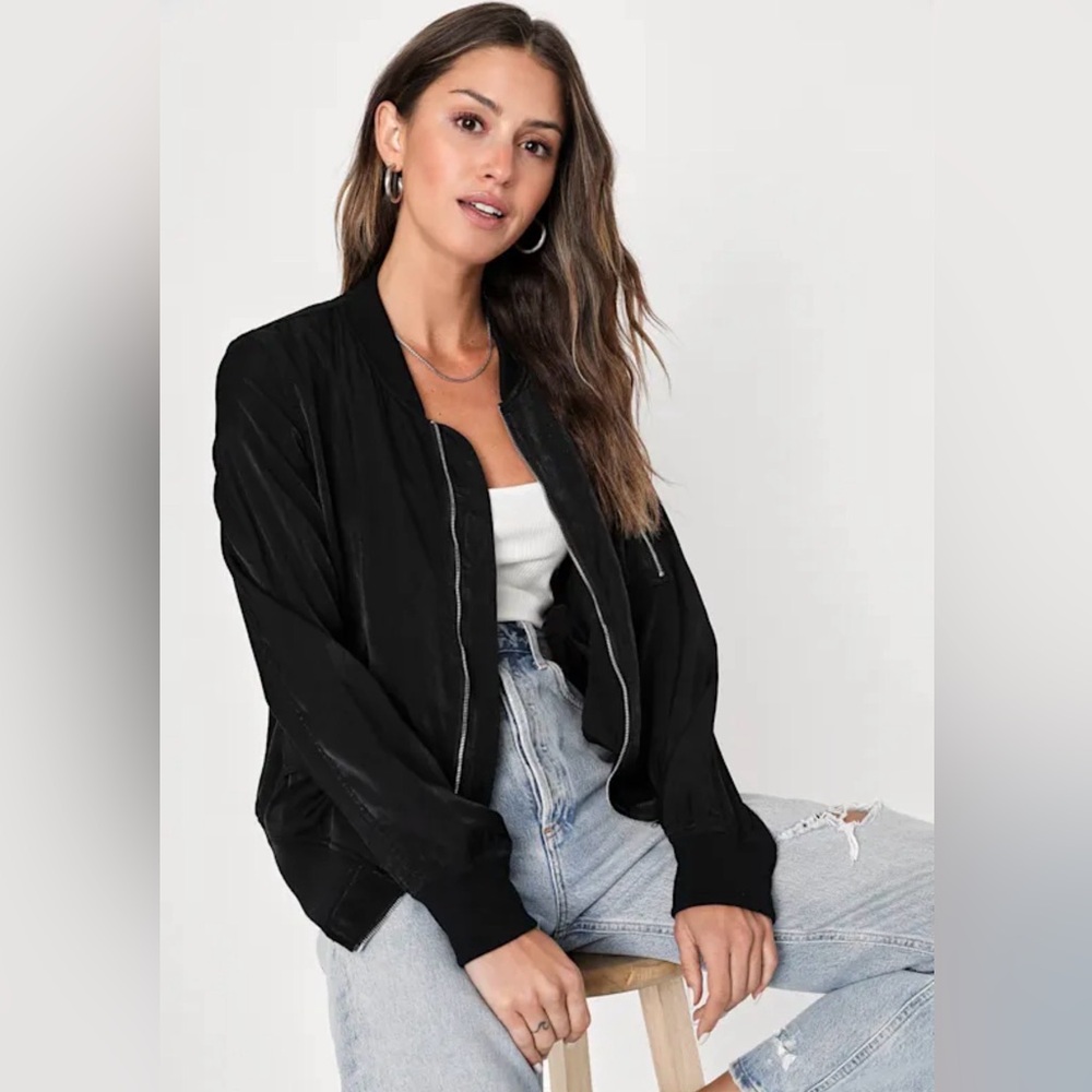 LULUS | Tully Black Lightweight Bomber Jacket | Size XS